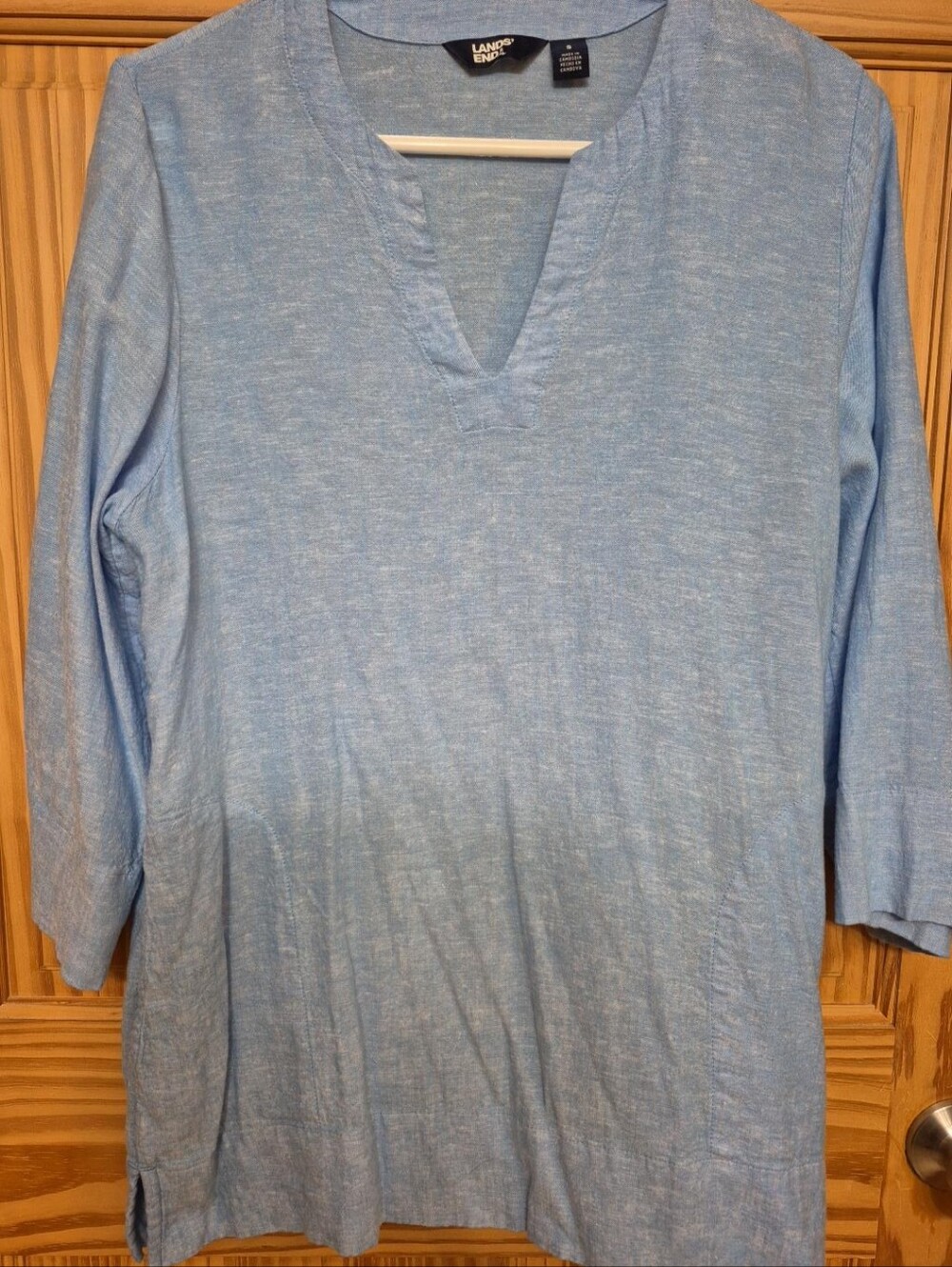 Lands' End Light Blue V-Neck 3/4 Sleeve Tunic